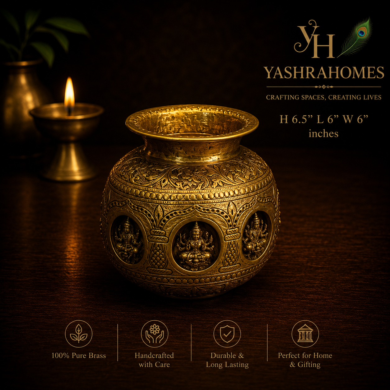 Ashtaa Kalash Brass– 6.5 Inch