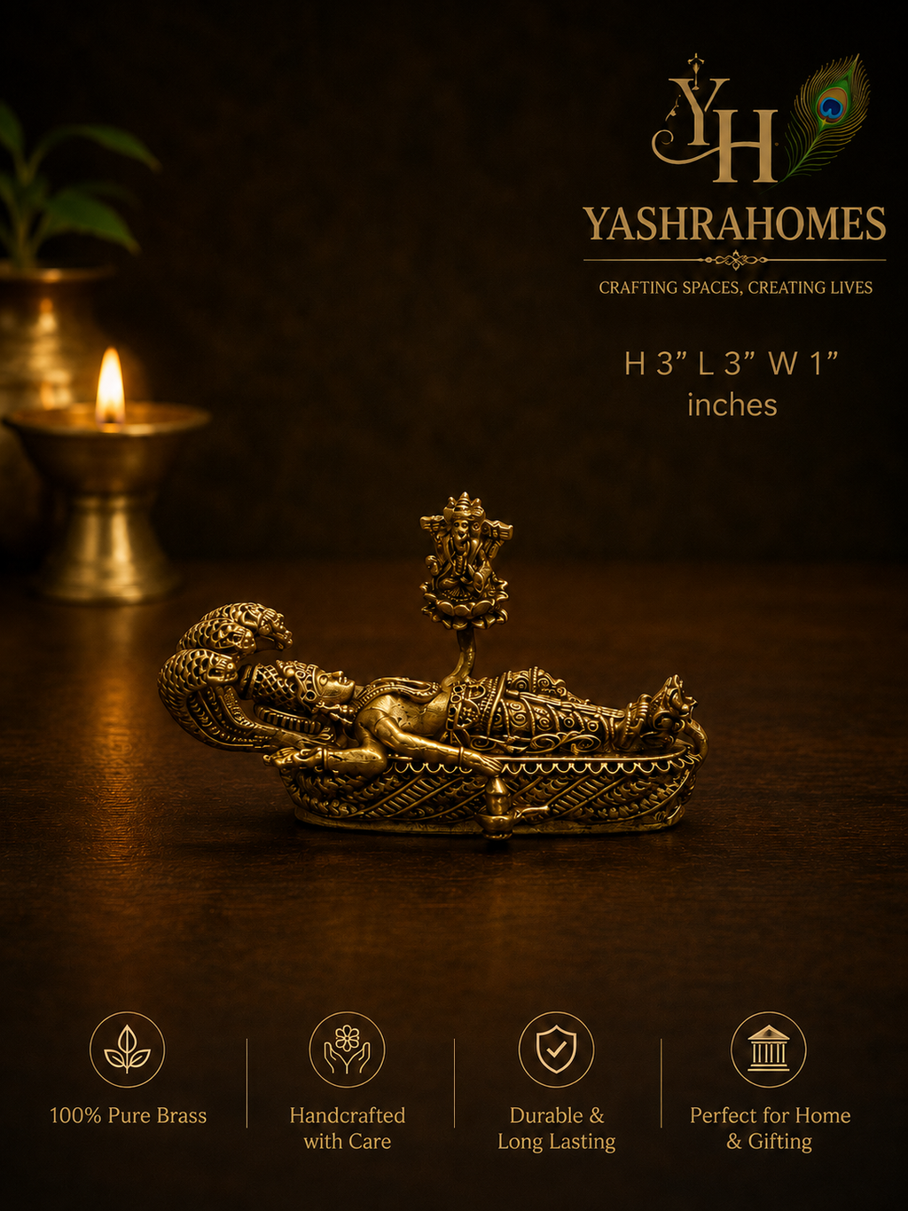 Brass Anantashayana Vishnu Idol – 3 Inch