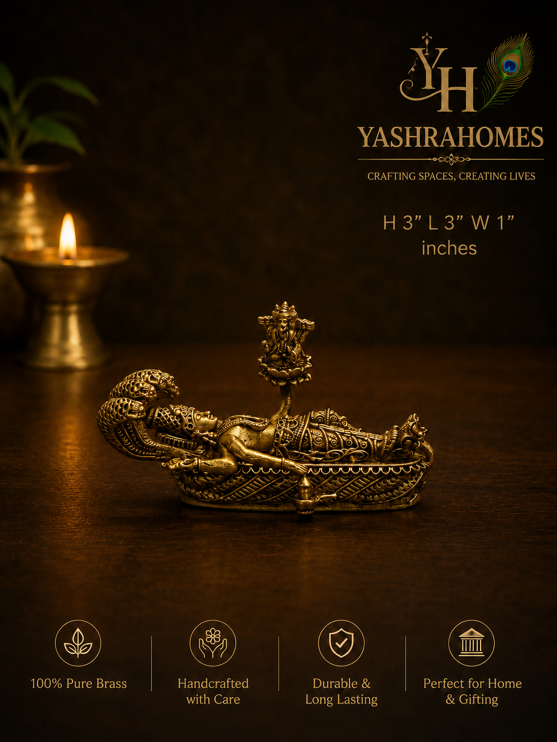 Brass Anantashayana Vishnu Idol – 3 Inch