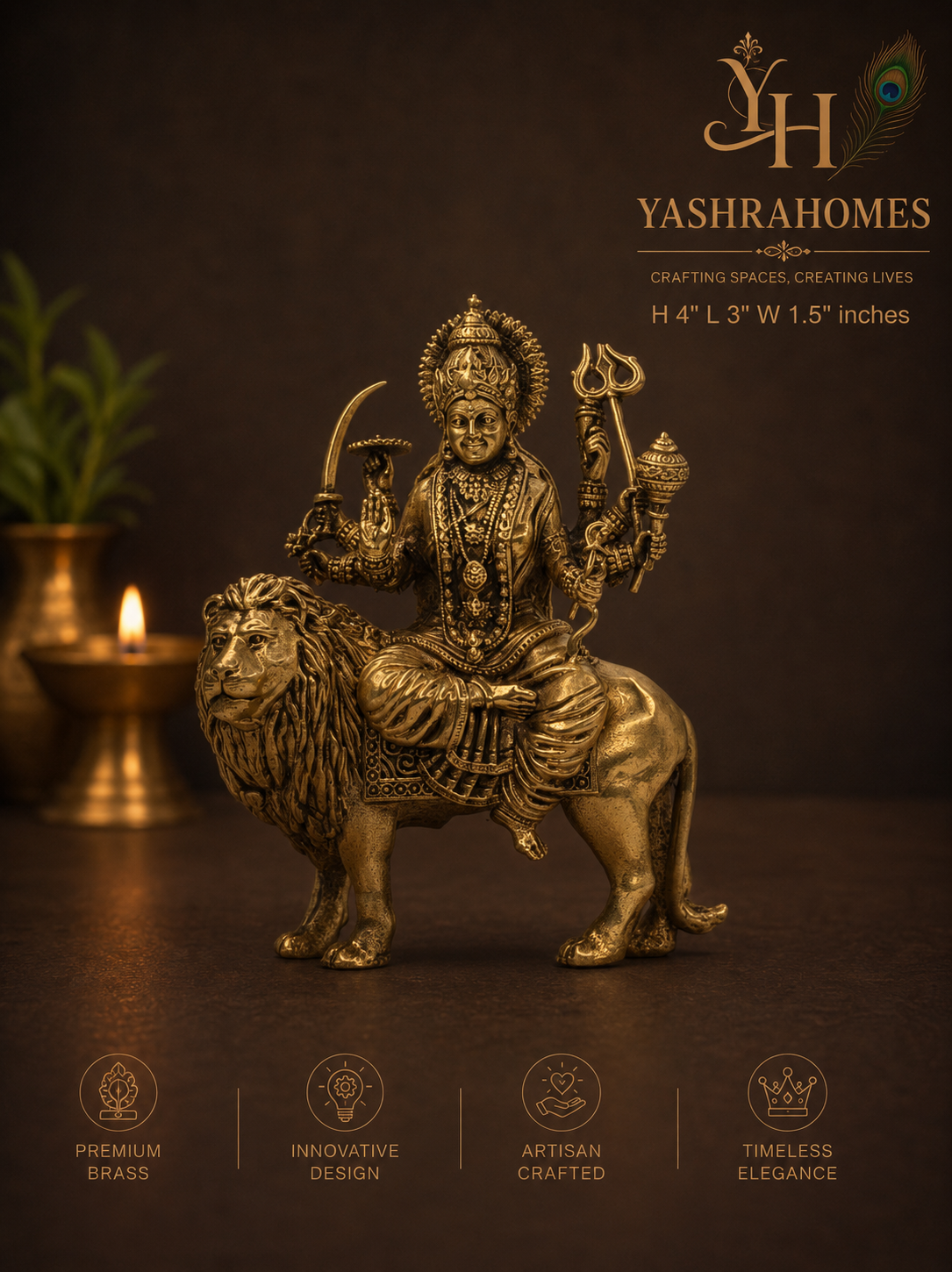 Mahishasura Mardini Durga Maa Brass Idol – 4-Inch