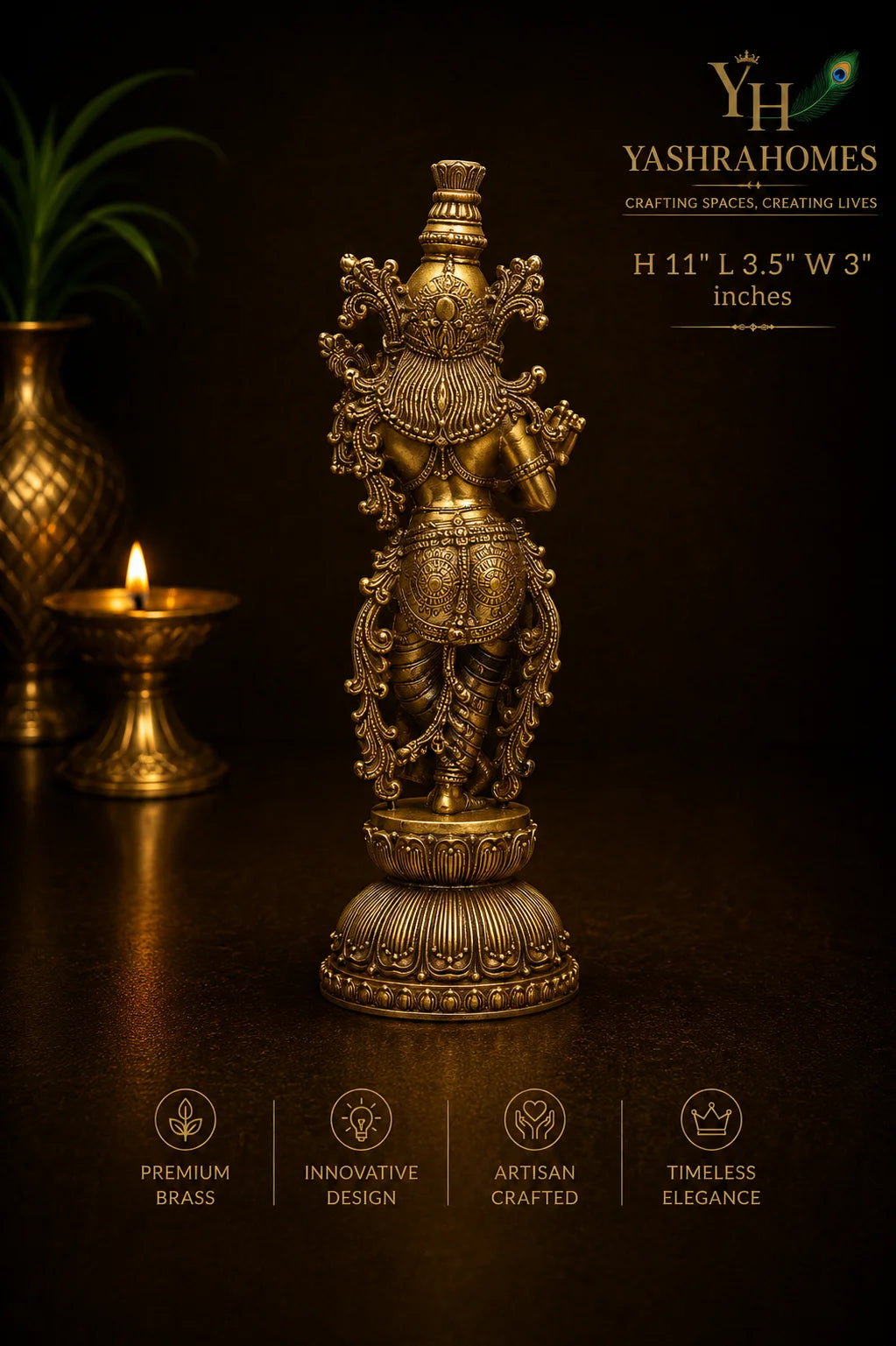 Krishna brass idol back