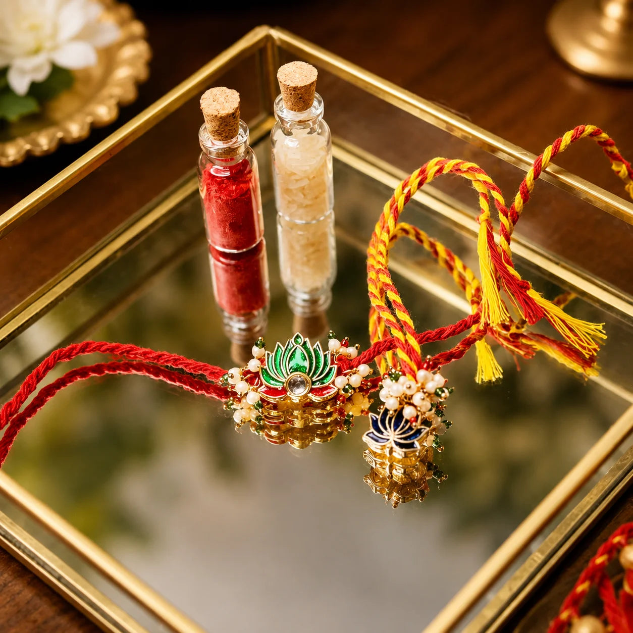 Blue green rakhi set 