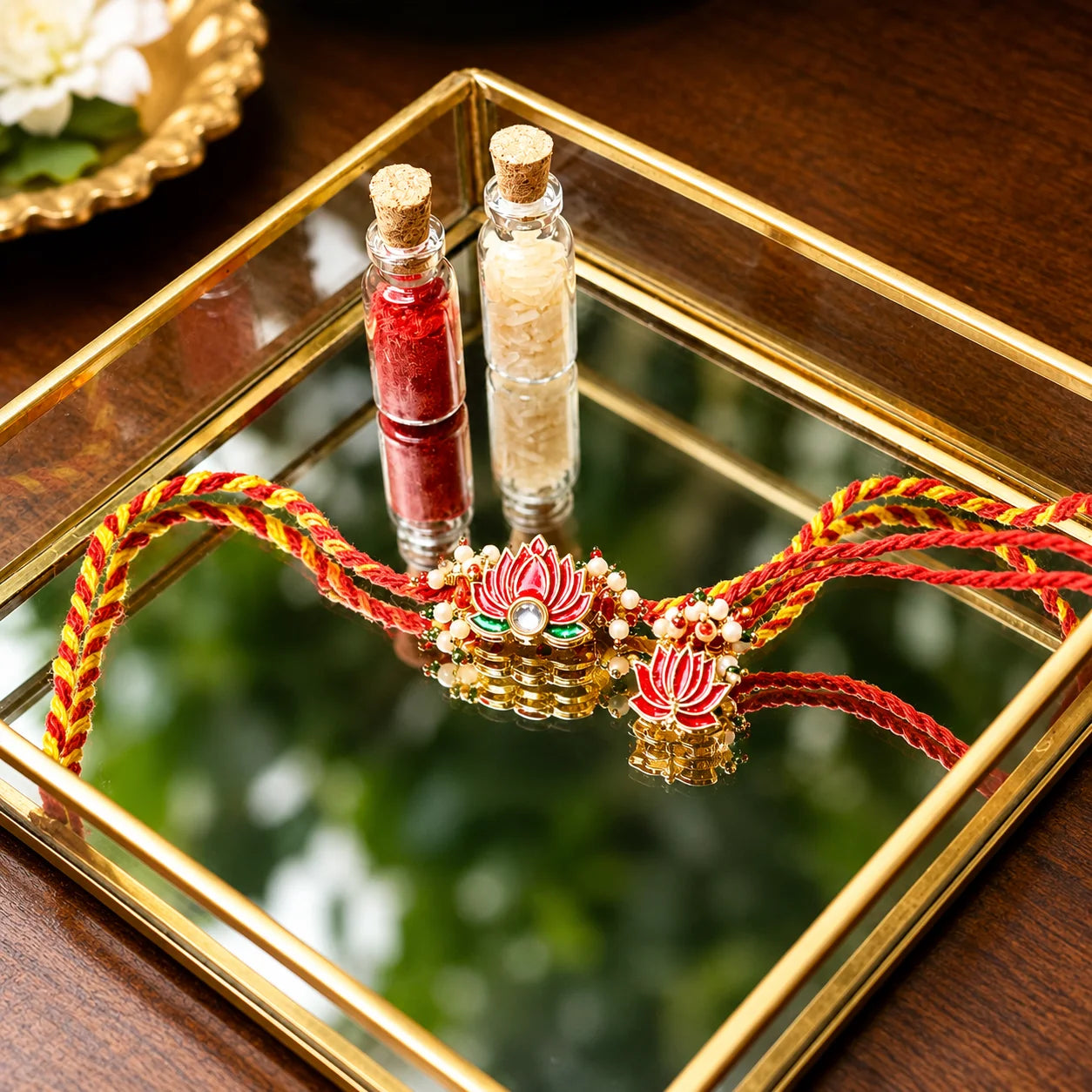 Red lotus kundan bhai bhabhi rakhi