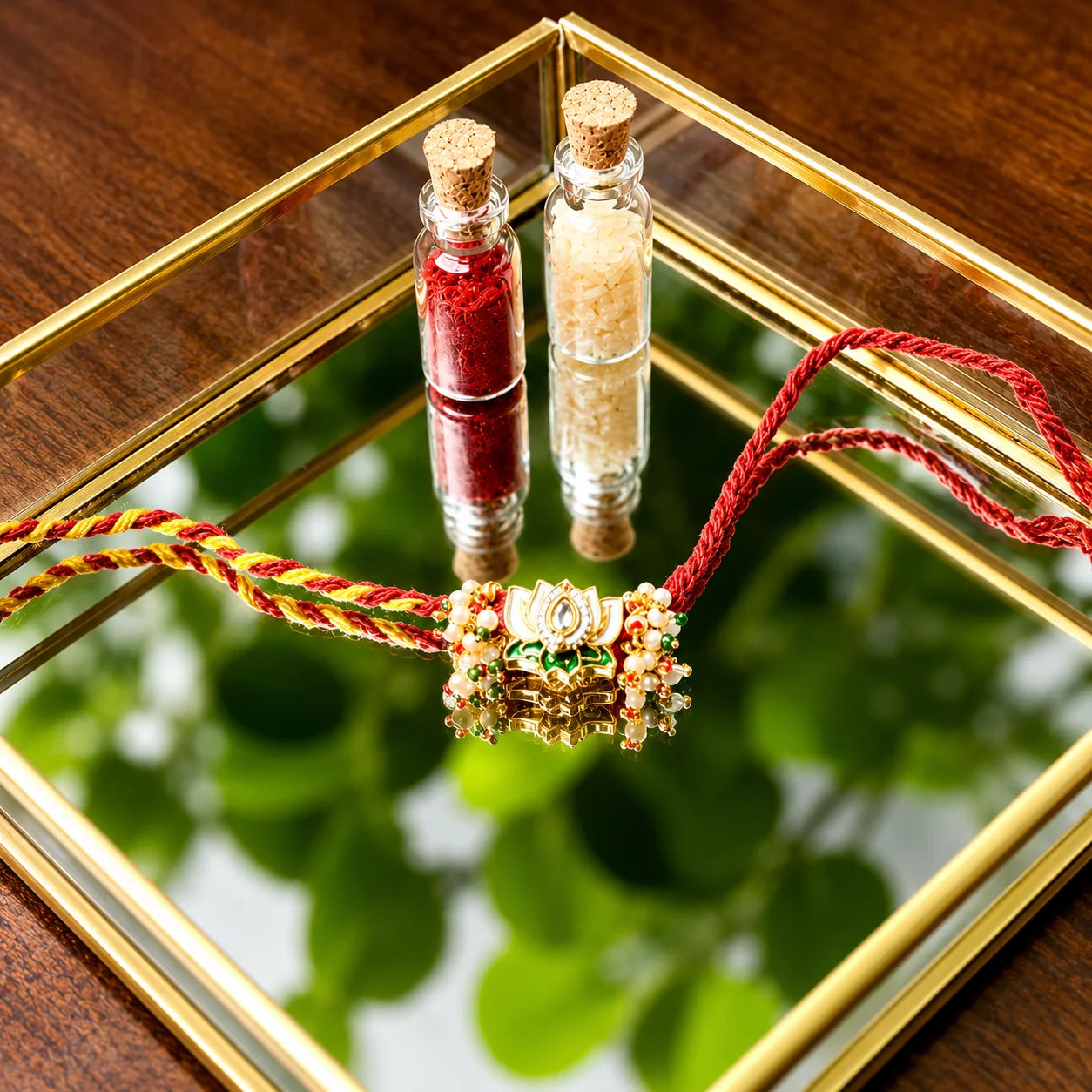 elegant white lotus kundan rakhi