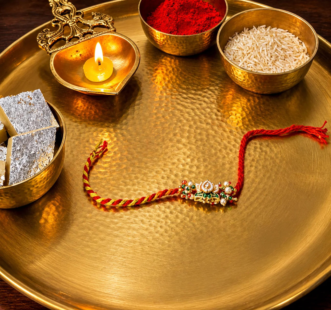 elegant white lotus kundan rakhi