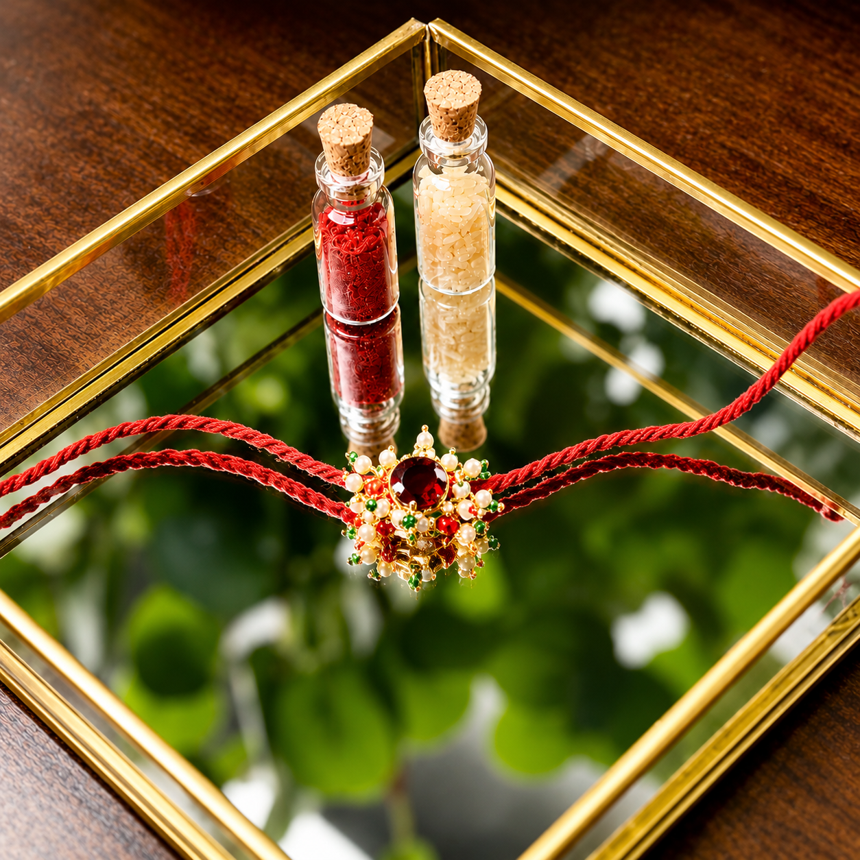 Royal Red Floral Kundan Rakhi for Brother