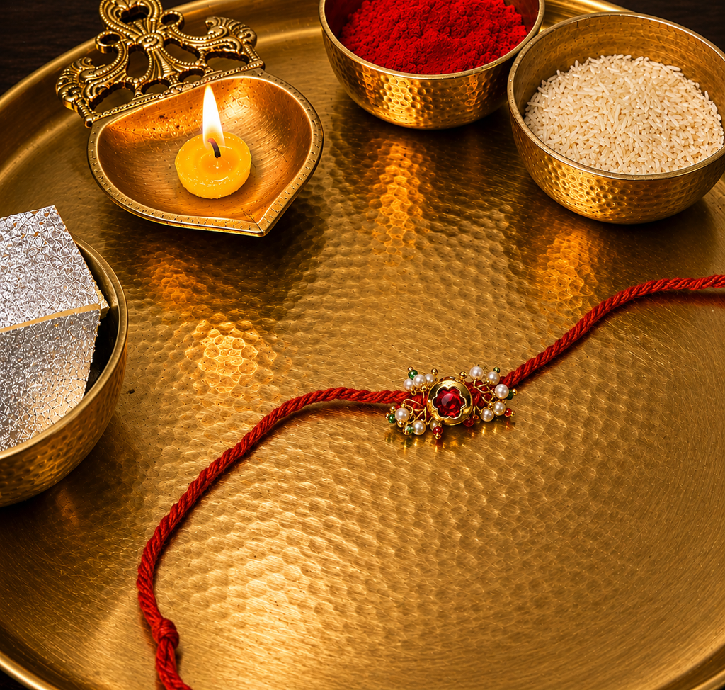 Royal Red Floral Kundan Rakhi for Brother
