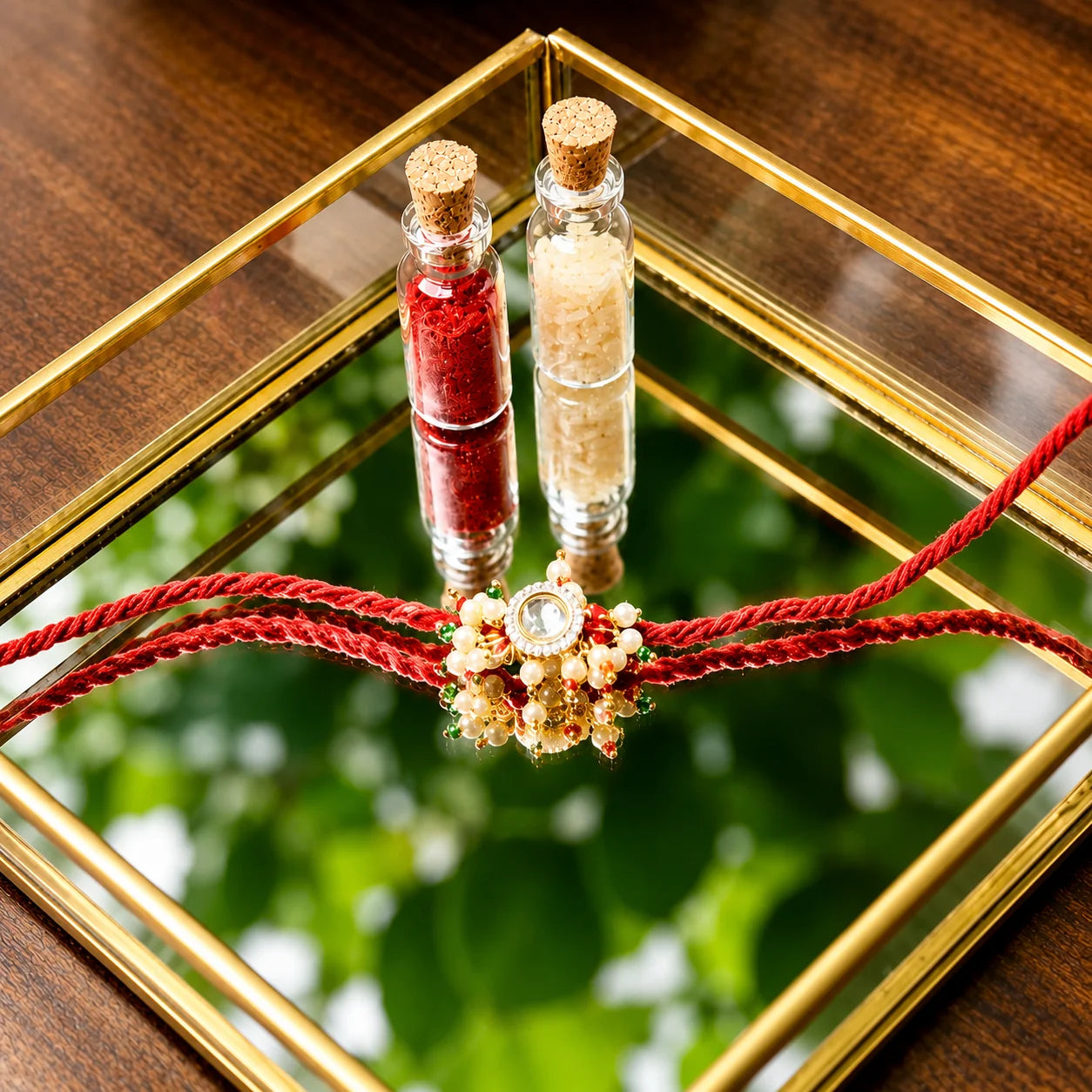 elegant white pearl kundan rakhi