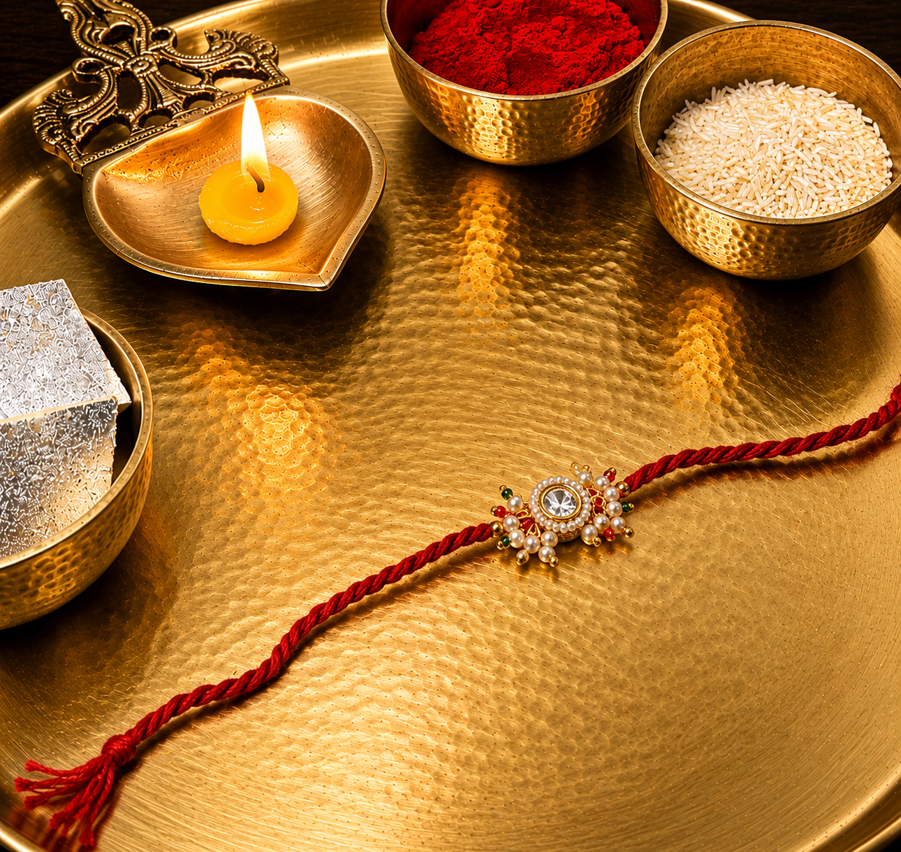 Elegant White Pearl Kundan Rakhi for Brother