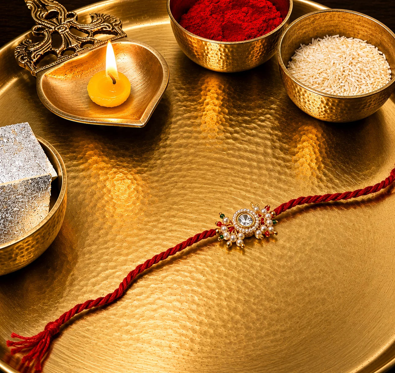 elegant white pearl kundan rakhi