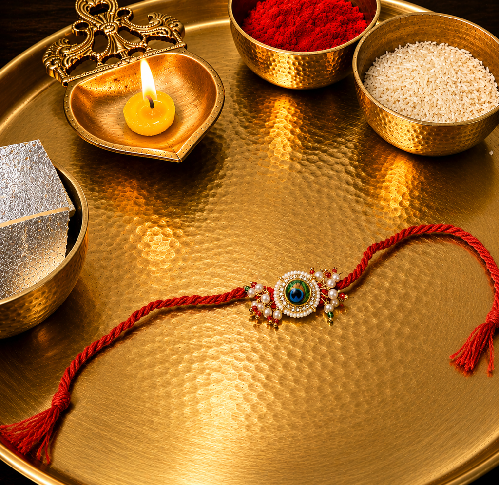 Royal Blue Mor Pankh Kundan Rakhi for Brother