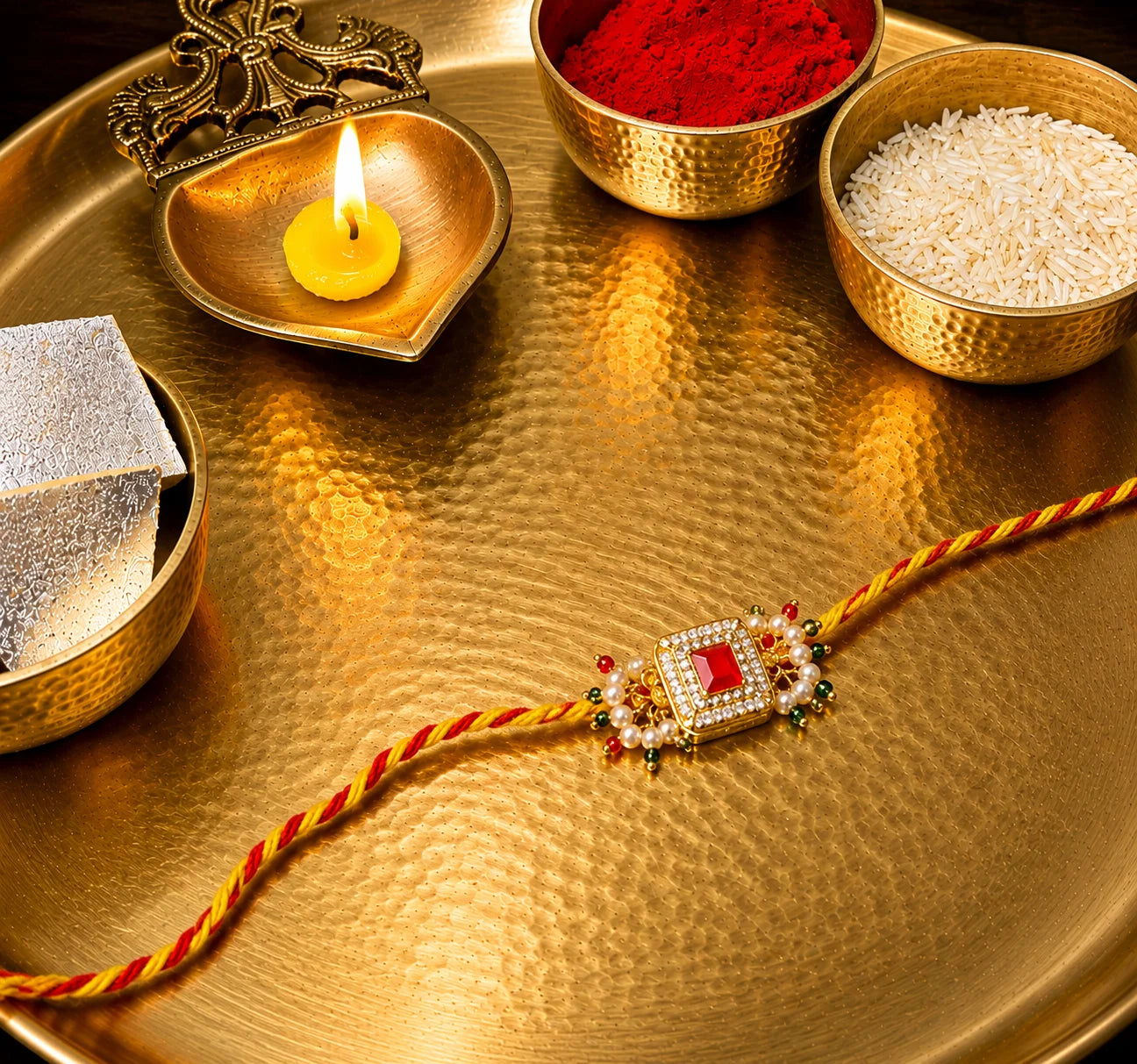 royal red square kundan rakhi