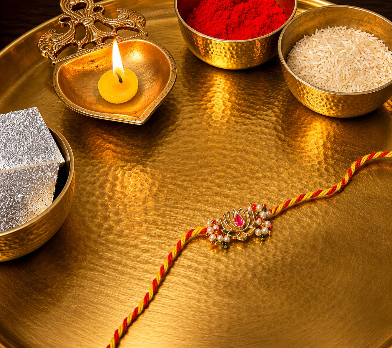 traditional lotus design kundan rakhi