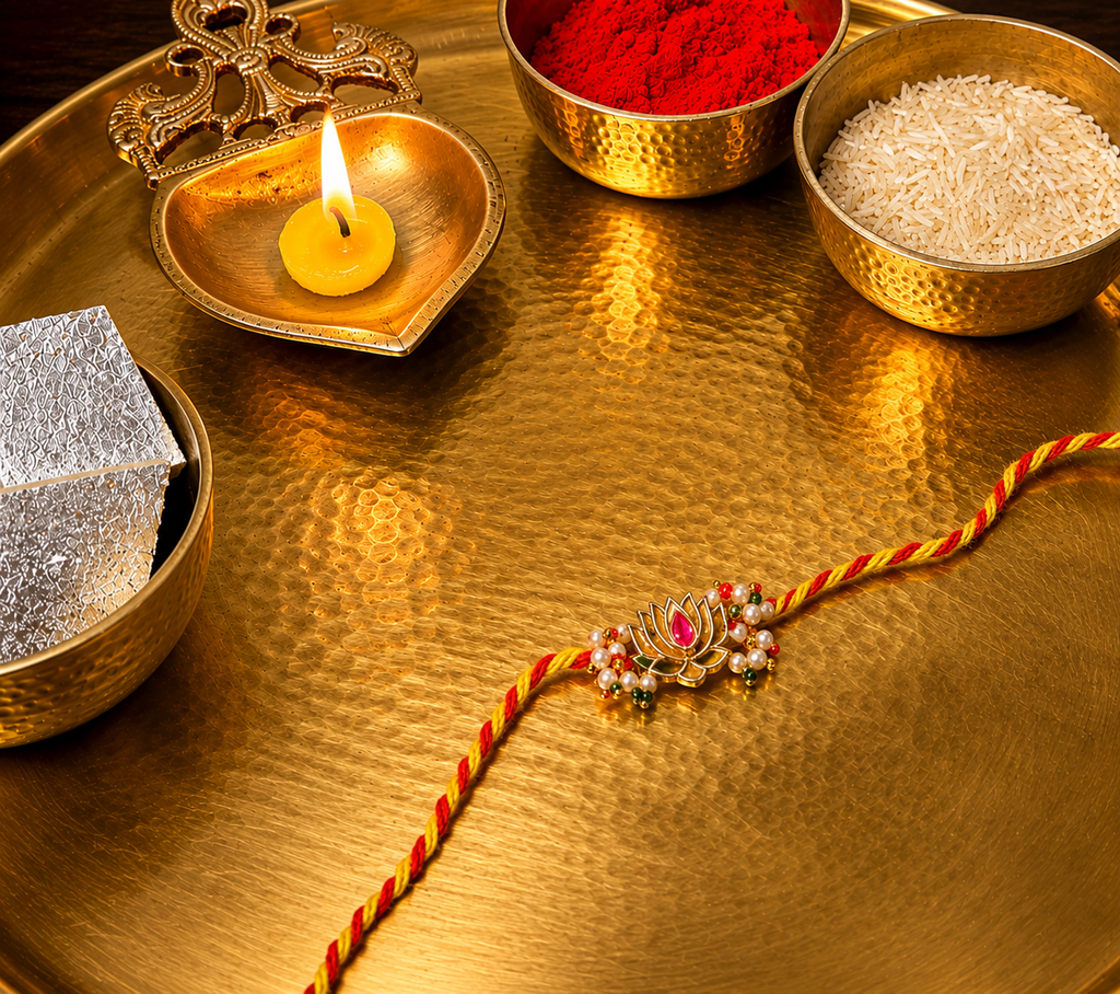 Traditional Lotus Design Kundan Rakhi for Brother