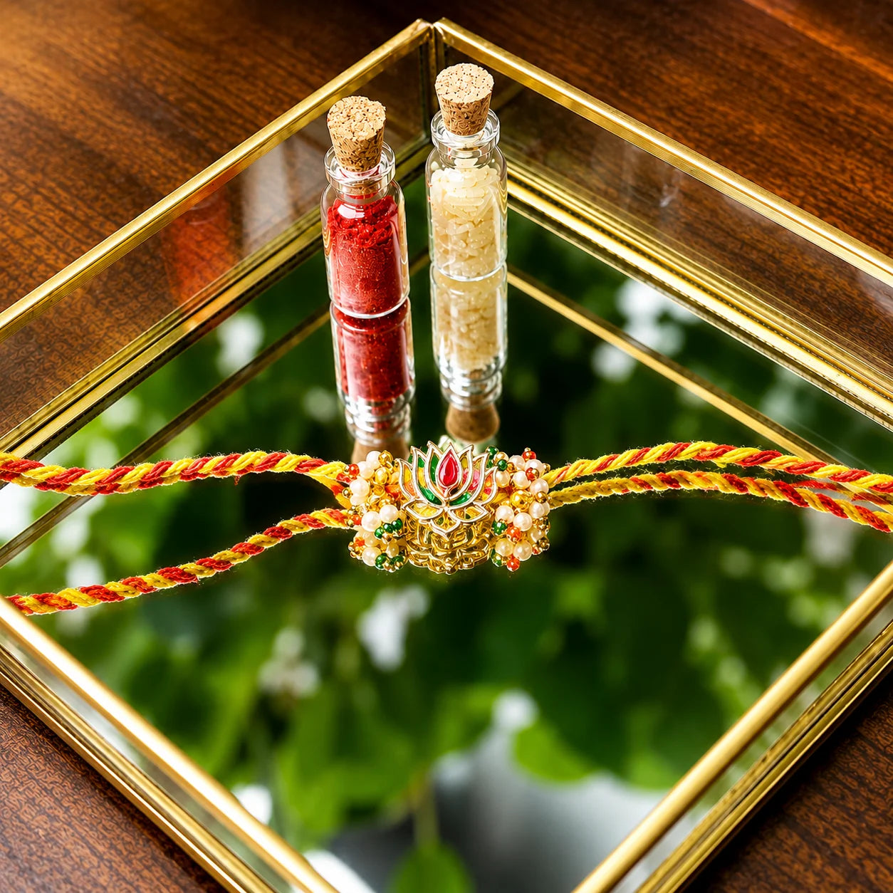 traditional lotus design kundan rakhi