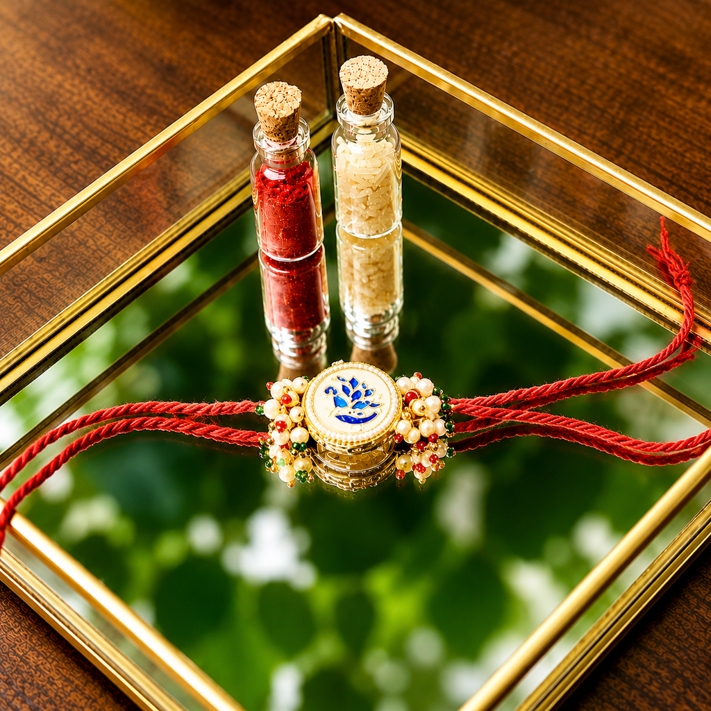 Royal Blue Peacock Kundan Rakhi for Brother
