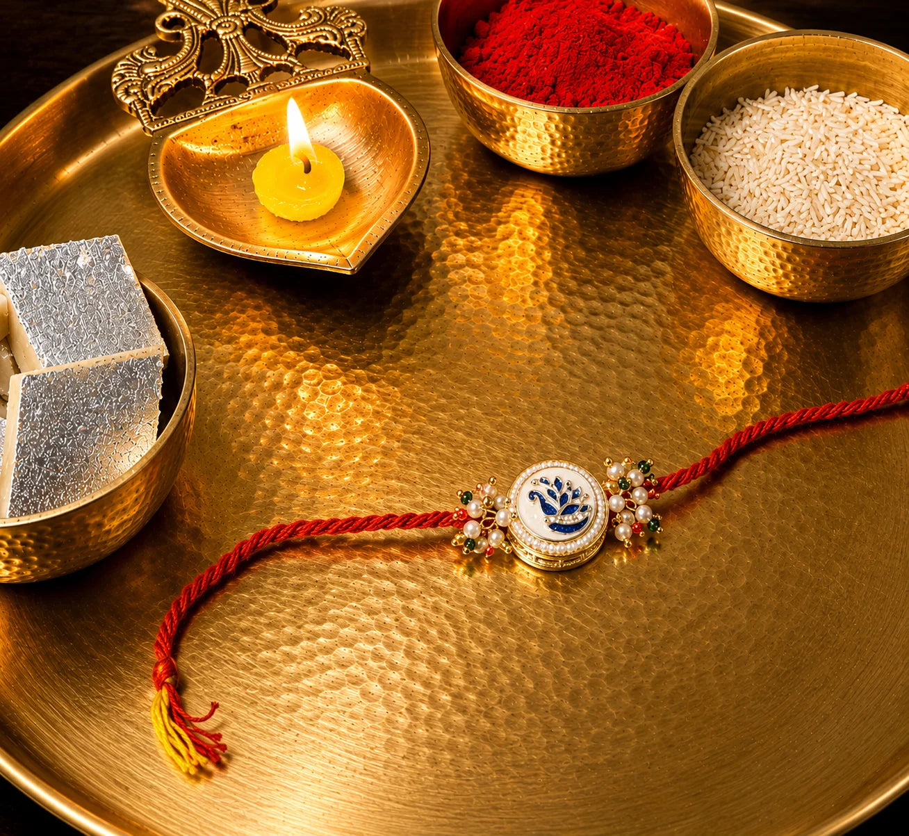 royal blue peacock kundan rakhi