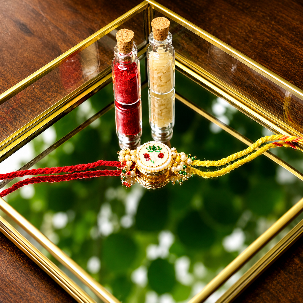 Traditional Kamal Meenakari Kundan Rakhi for Brother
