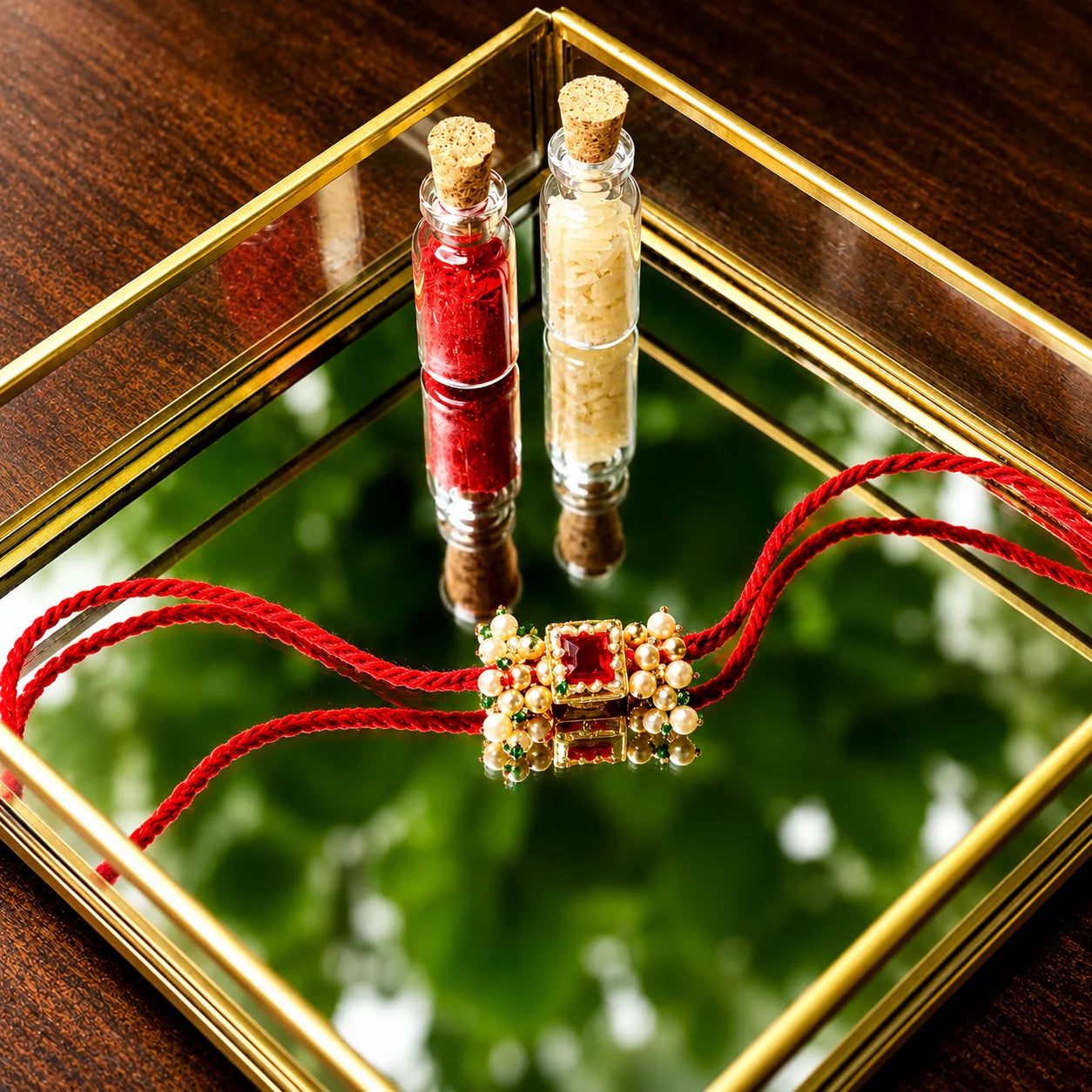 Elegant pink square kundan rakhi