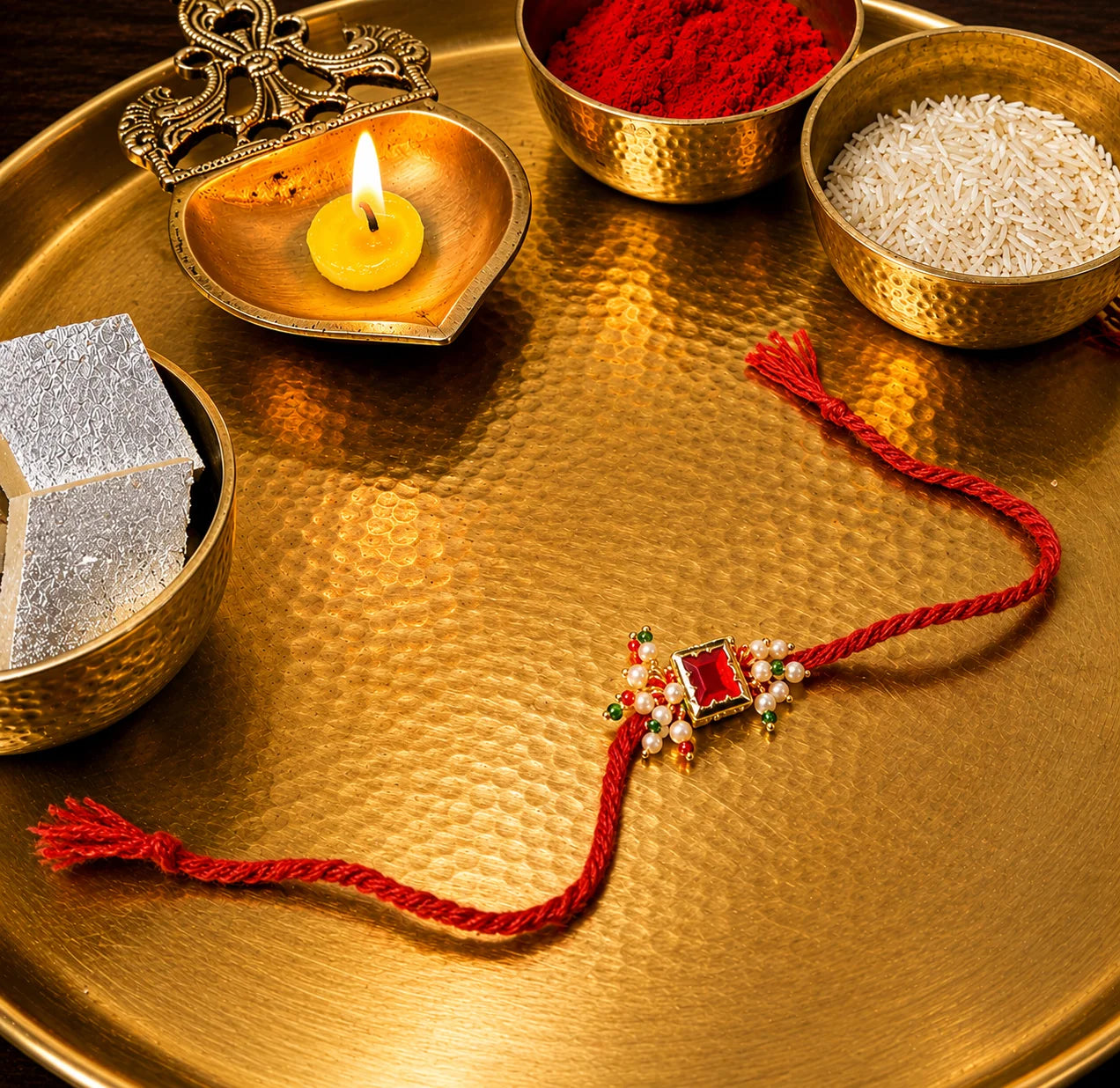 elegant pink square kundan rakhi