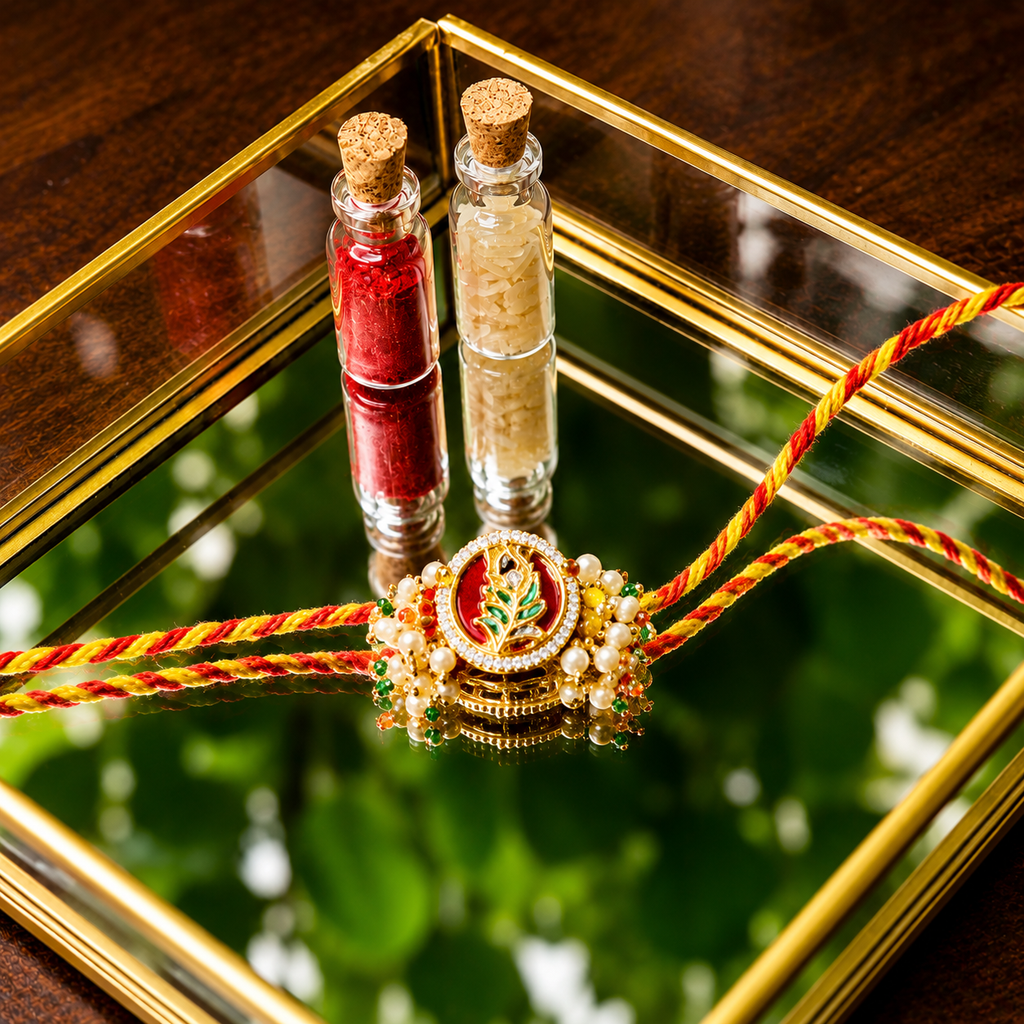 Elegant Pink Mor Pankh Kundan Rakhi for Brother