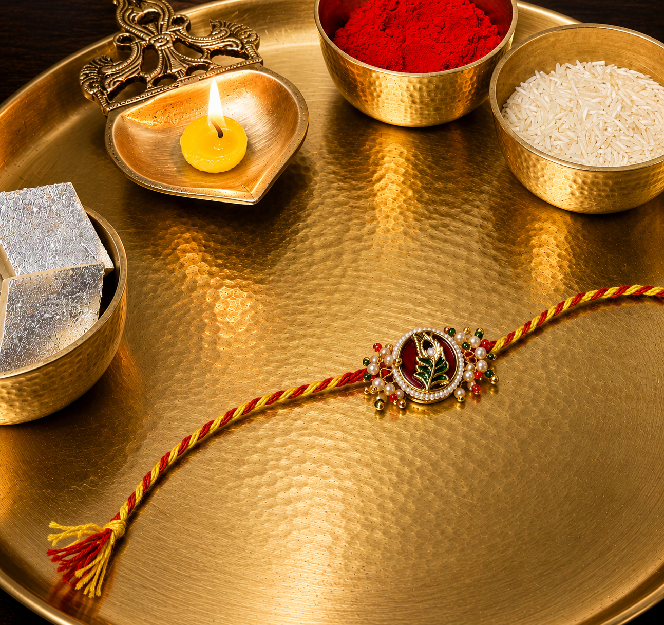 Elegant Pink Mor Pankh Kundan Rakhi for Brother