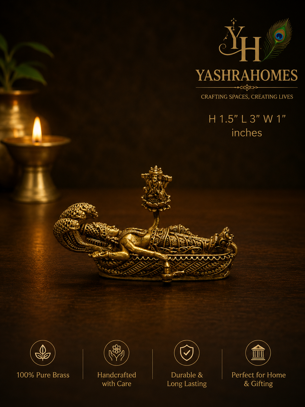 Brass Anantashayana Vishnu Idol – 1.5 Inch