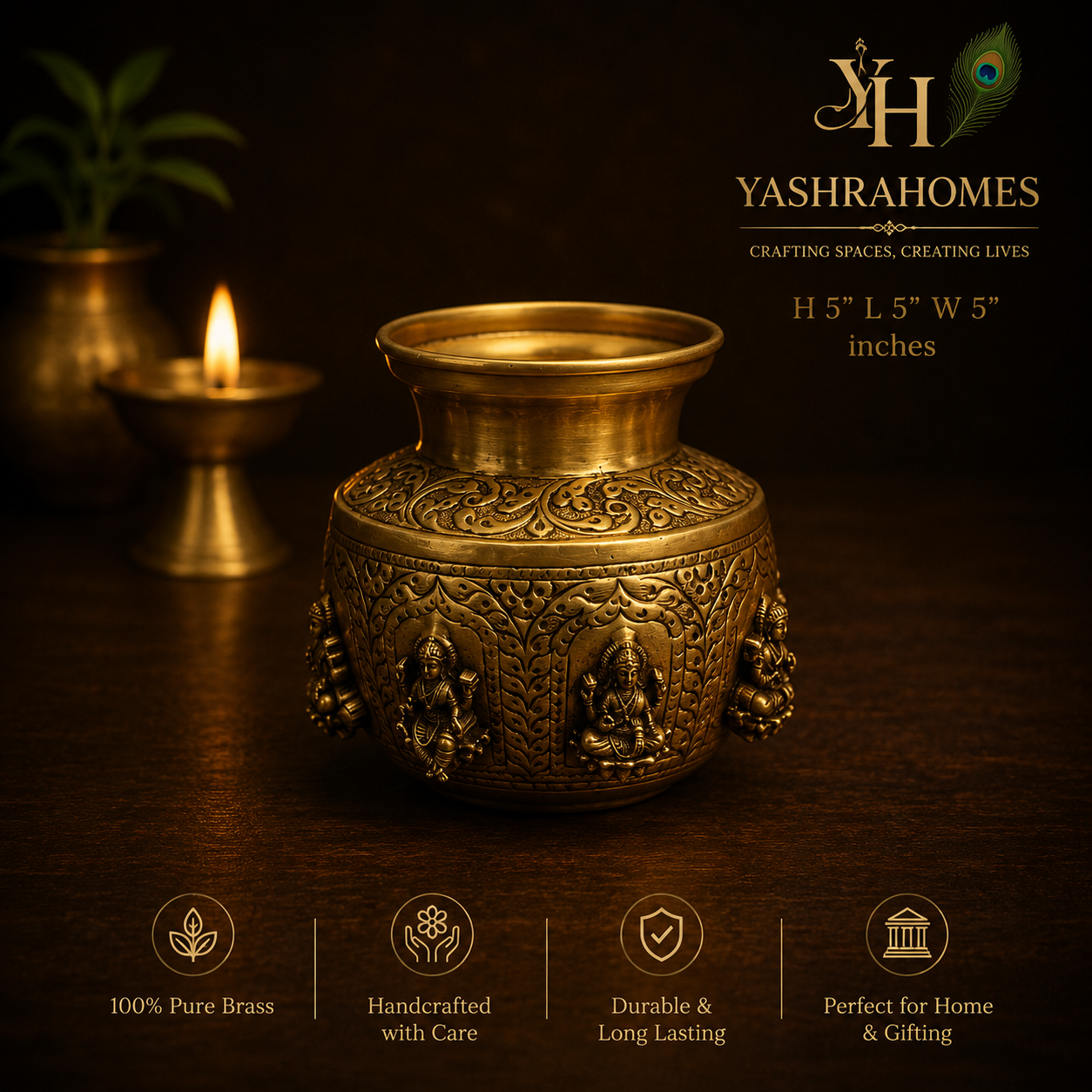 Ashtaa Lakshmi Kalash Small - Brass 5 Inch