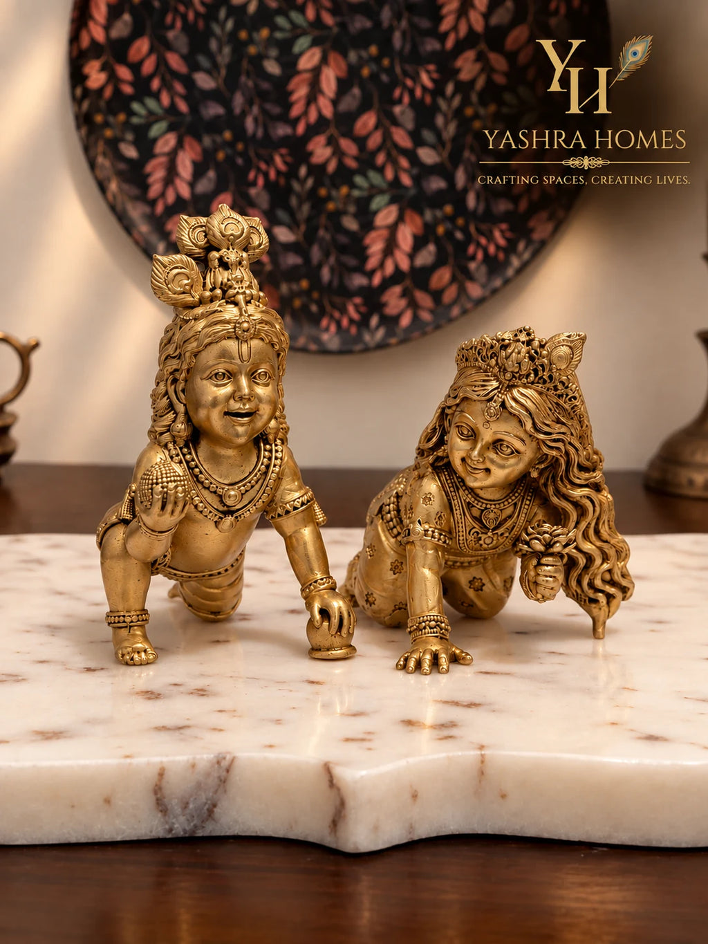 Laddu Gopal & Radha Rani Brass Idol Combo – 4 Inch & 3 Inch