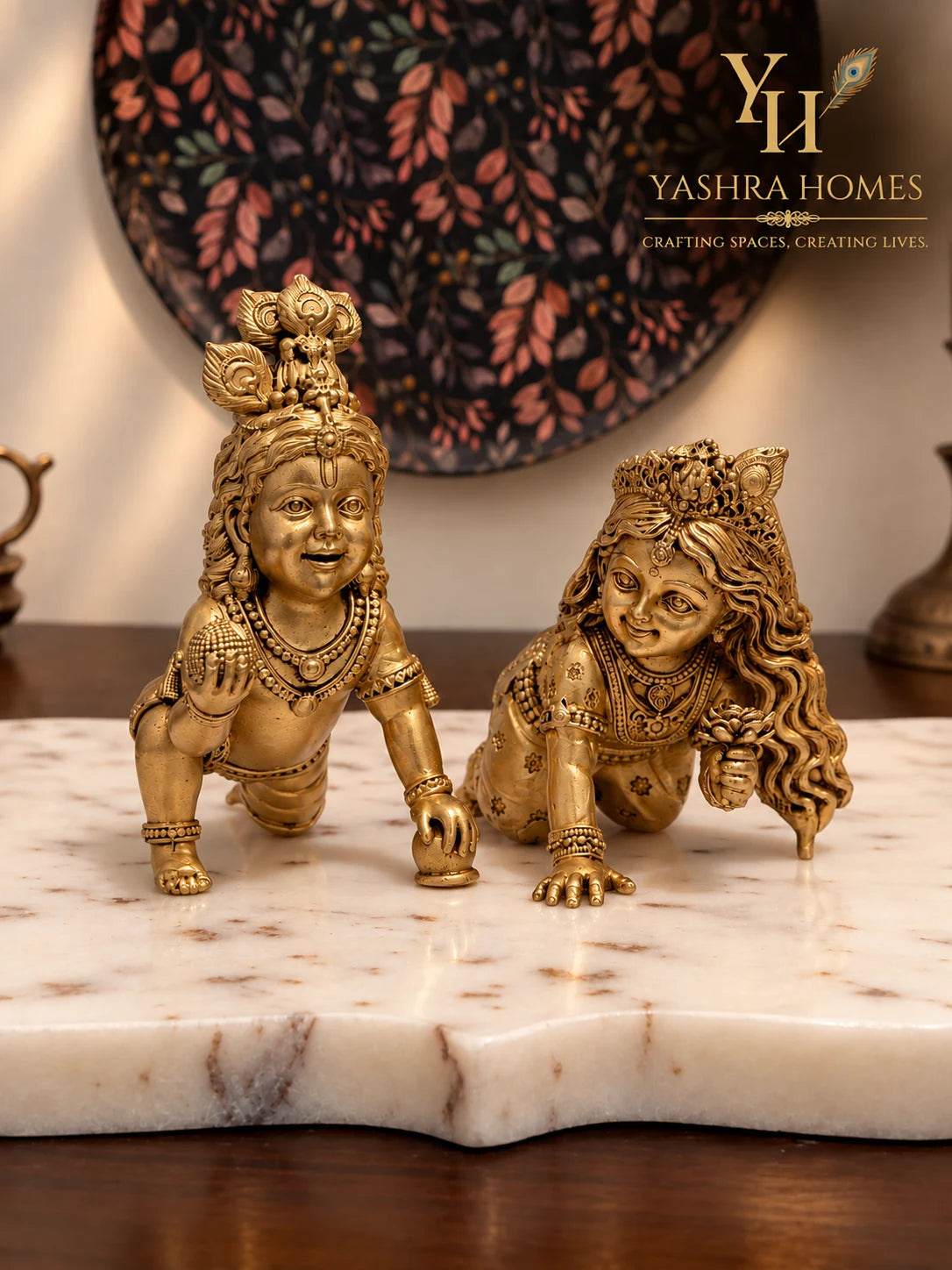 Laddu Gopal & Radha Rani Brass Idol Combo – 4 Inch & 3 Inch
