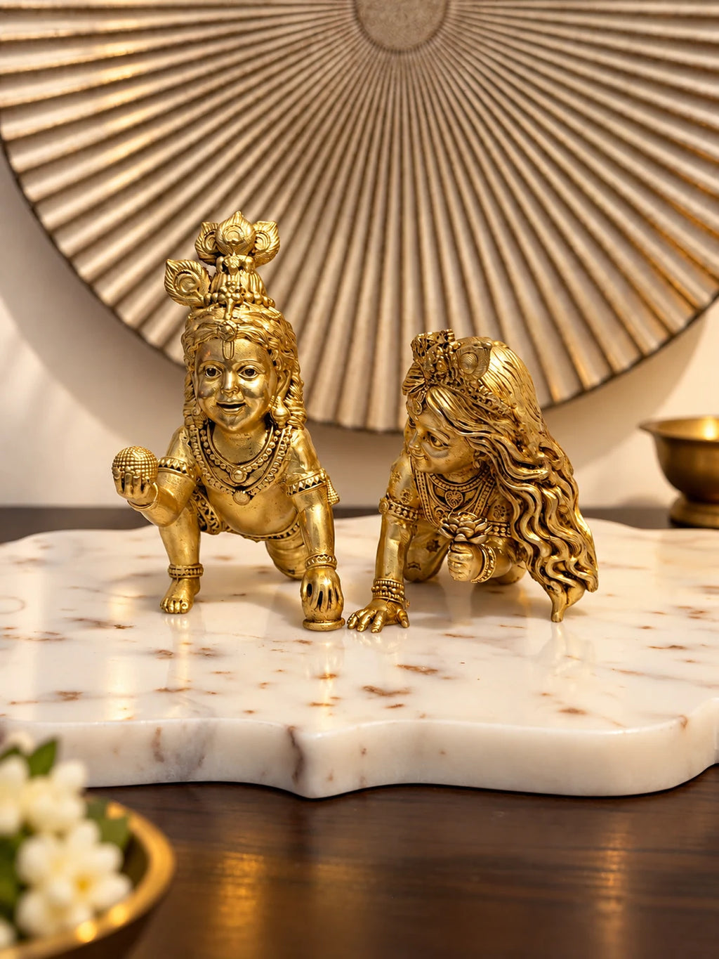 Laddu Gopal & Radha Rani Brass Idol Combo – 4 Inch & 3 Inch