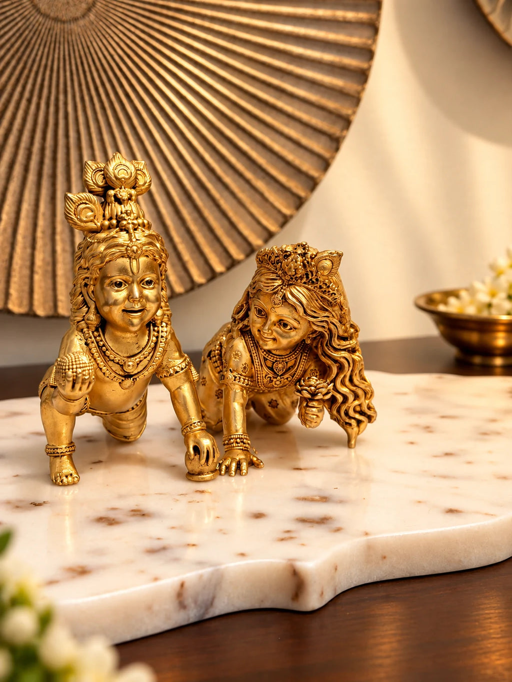 Laddu Gopal & Radha Rani Brass Idol Combo – 4 Inch & 3 Inch