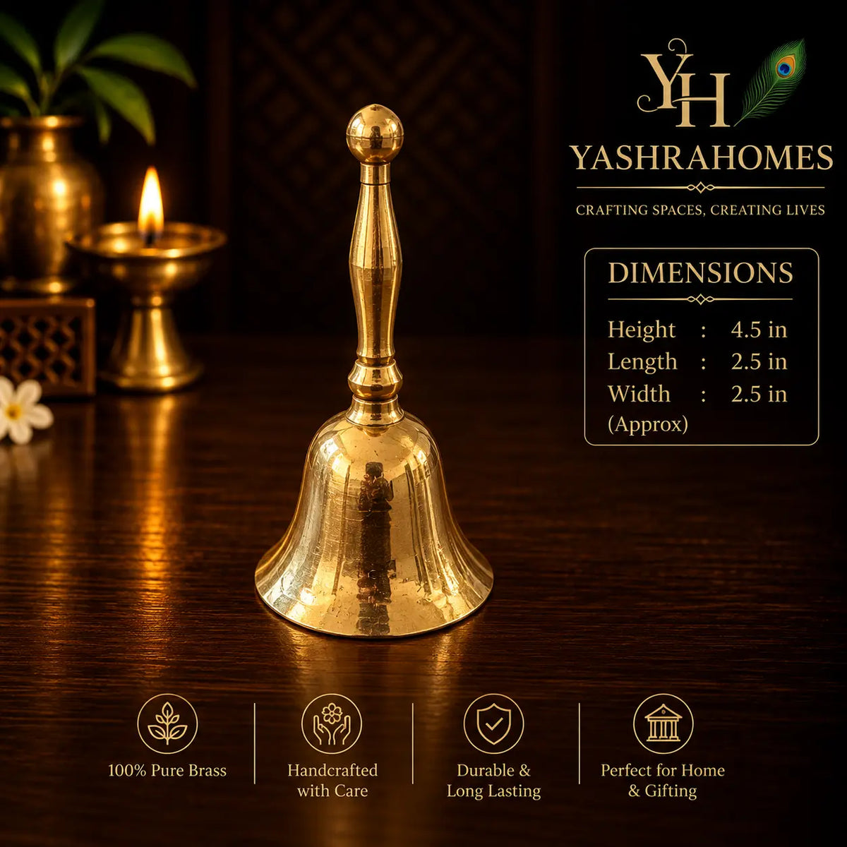 Brass Traditional Pooja Handbell – 4.5 Inch
