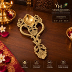Ornate Brass Aarti Diya Spoon with Handle – 8 Inch(386 Gm)