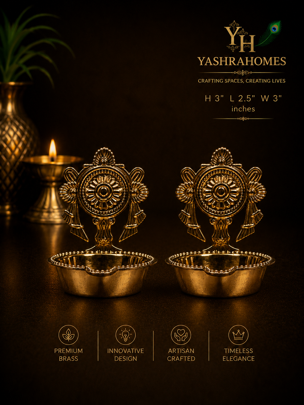 Kamakshi Brass Diya – 3-Inch- 2 Units