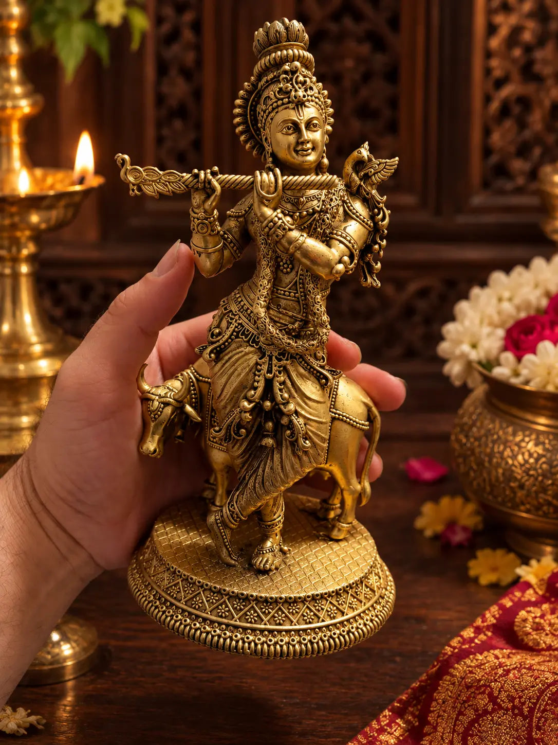 Krishna with cow in hand