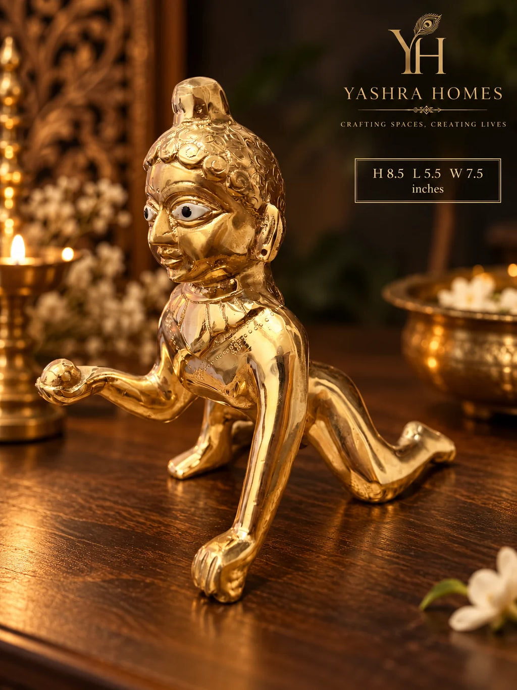 Premium Handcrafted Superfine Brass Laddu Gopal Idol – 8.5 Inch (3.3 Kg)