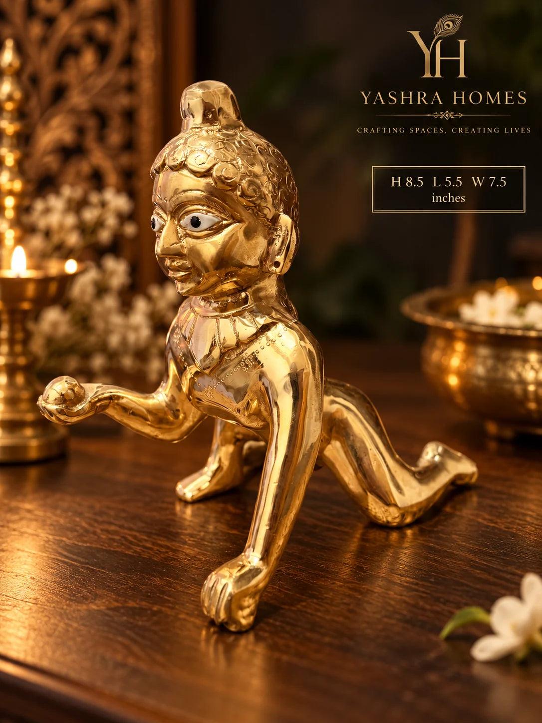 Premium Handcrafted Superfine Brass Laddu Gopal Idol – 8.5 Inch (3.3 Kg)