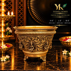 Ashta Laxmi Brass Flower Basket – 8 Inch Diameter