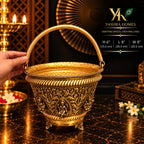 Ashta Laxmi Brass Flower Basket – 8 Inch Diameter