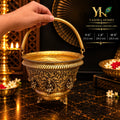Ashta Laxmi Brass Flower Basket – 8 Inch Diameter