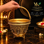 Ashta Laxmi Brass Flower Basket – 8 Inch Diameter