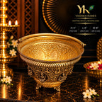 Ashta Laxmi Brass Flower Basket – 8 Inch Diameter