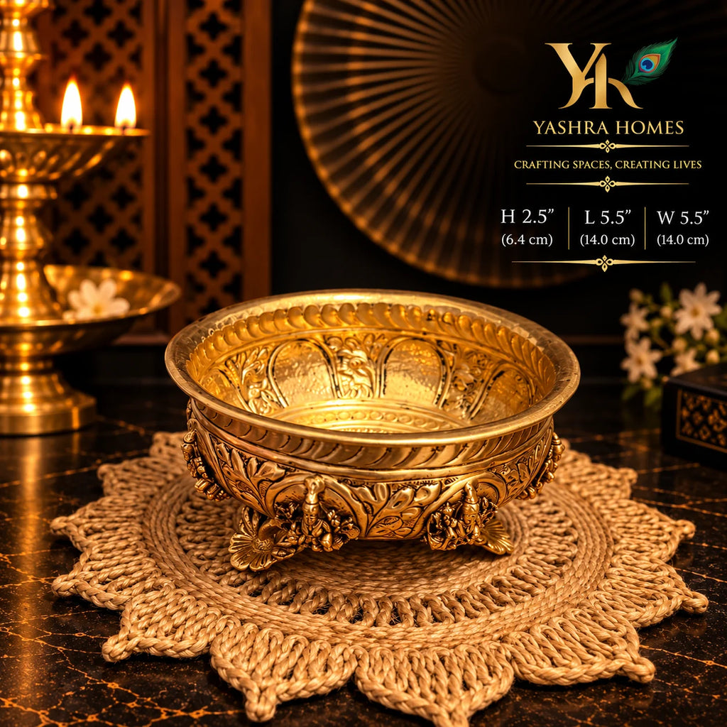 Traditional Brass Ashta Lakshmi Urli –5.5 Inch Diameter