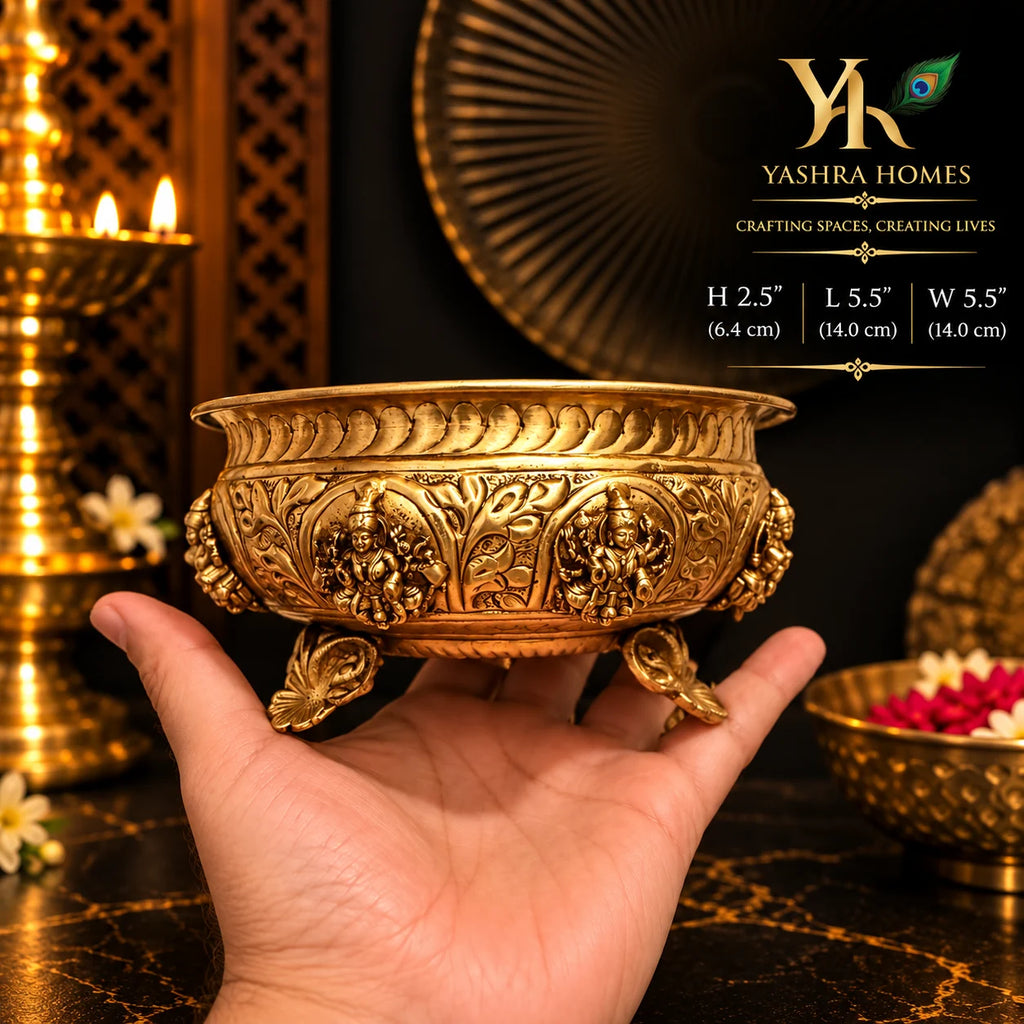 Traditional Brass Ashta Lakshmi Urli –5.5 Inch Diameter