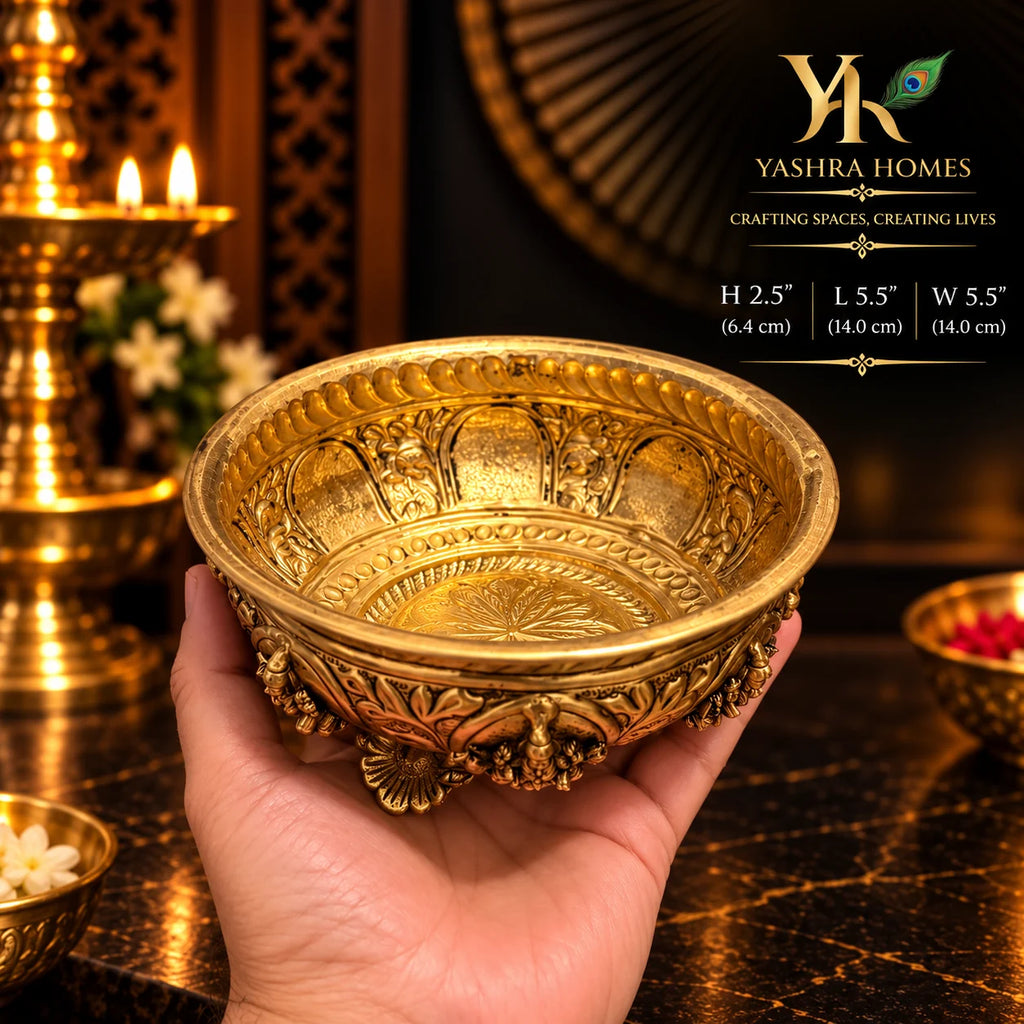 Traditional Brass Ashta Lakshmi Urli –5.5 Inch Diameter