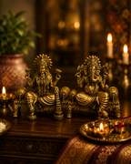 Brass Lakshmi Ganesh on Sinhasan – 5.5 Inch