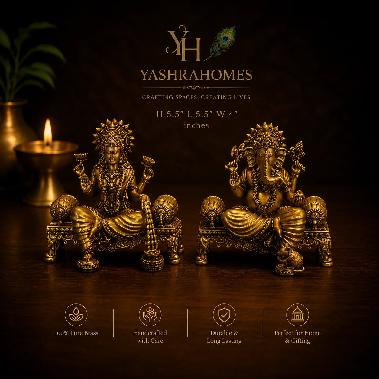 Brass Laxmi Ganesh sinhasan