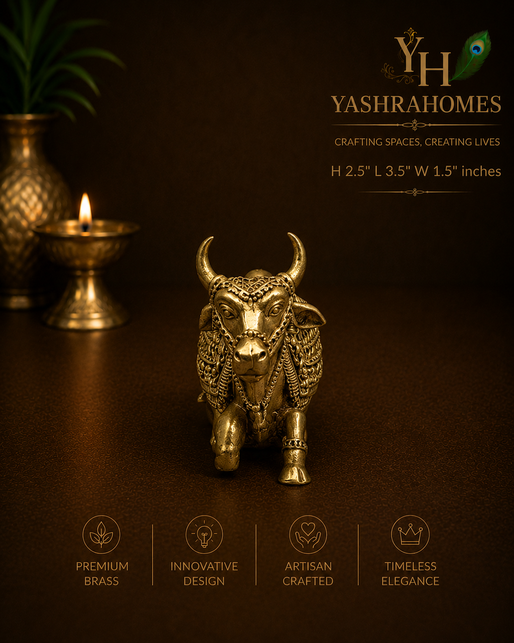 Sacred Sitting Nandi Brass Idol – 2.5 Inches