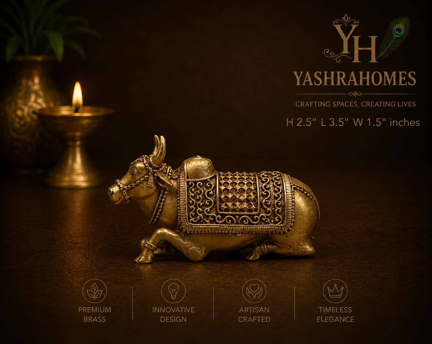 Sacred Sitting Nandi Brass Idol – 2.5 Inches